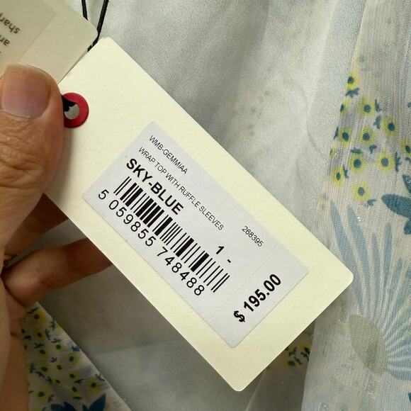 NWT TED BAKER Gemmiaa Floral Print Ruffle Wrap Blouse Blue Size 1 (4 US) - Picture 10 of 14